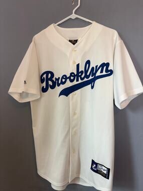 Brooklyn Dodgers Jackie Robinson White Blue Script Majestic MLB Jersey  Read